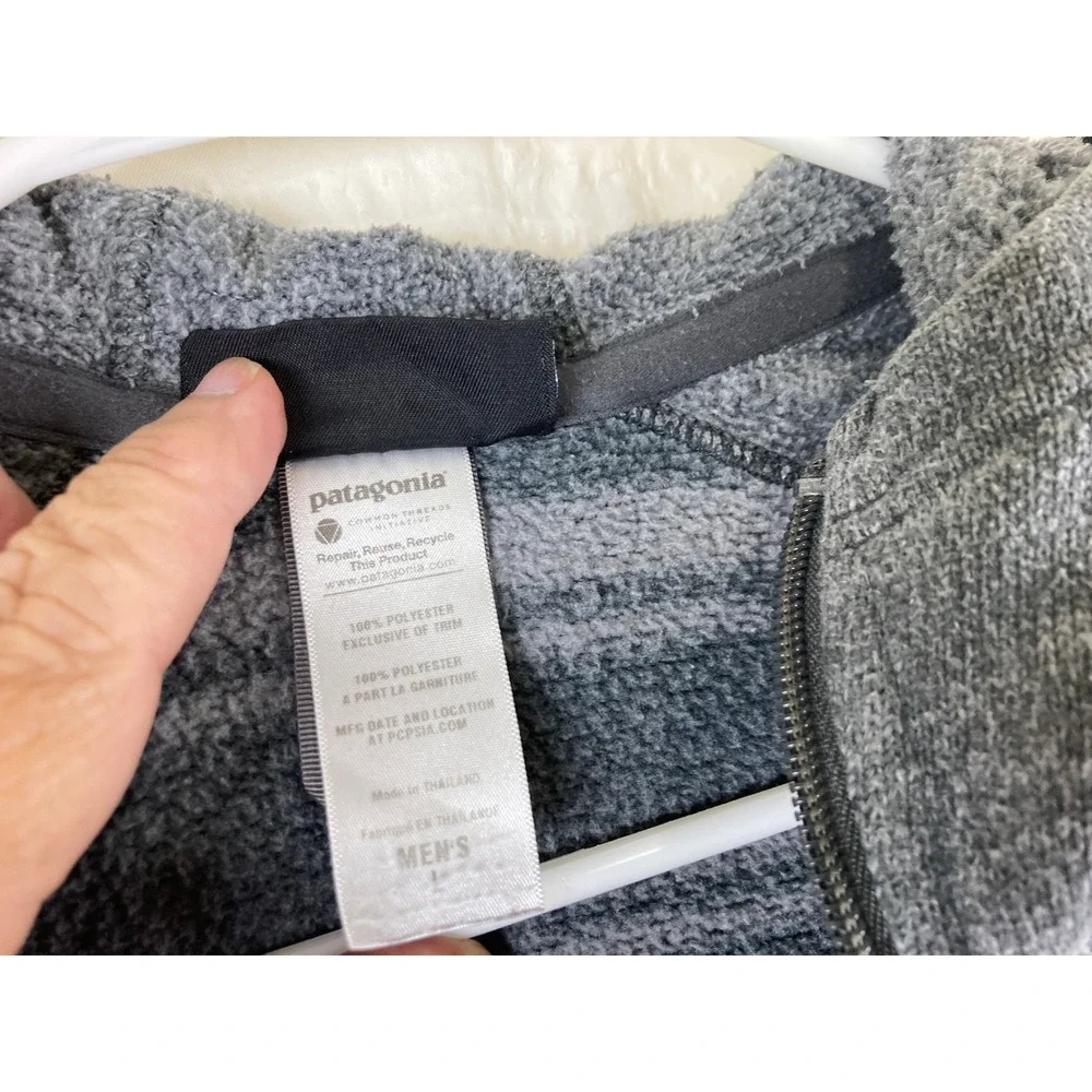 Vtg Y2K Patagonia Better Sweater Hoody Men L Grey Striped Full Zip Fleece Jacket